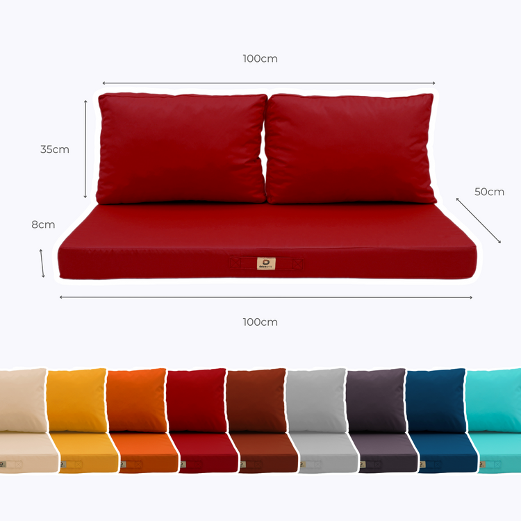 Coussins pour salon de jardin déhoussable 100x50cm Rouge - Deco-arts.fr
