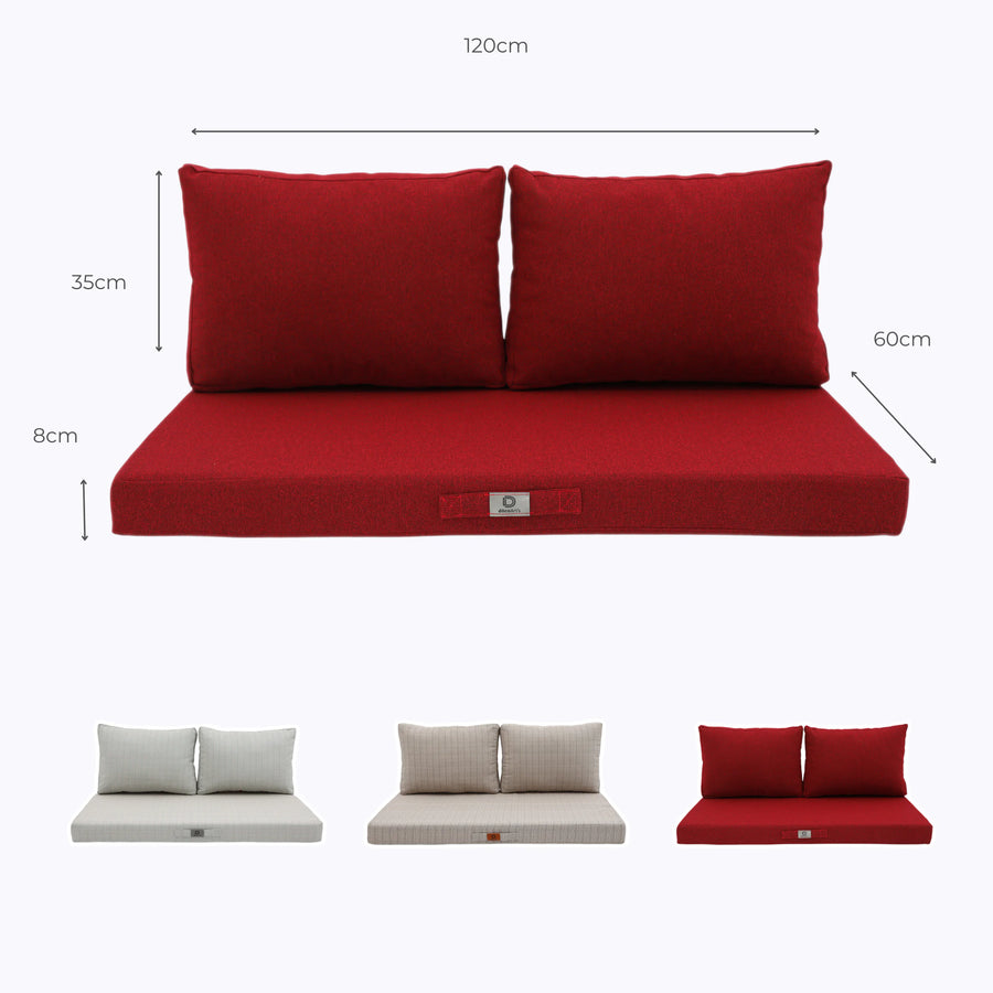 Ensemble Coussins Salon Jardin 120x60 Rouge Bordeaux – dimensions