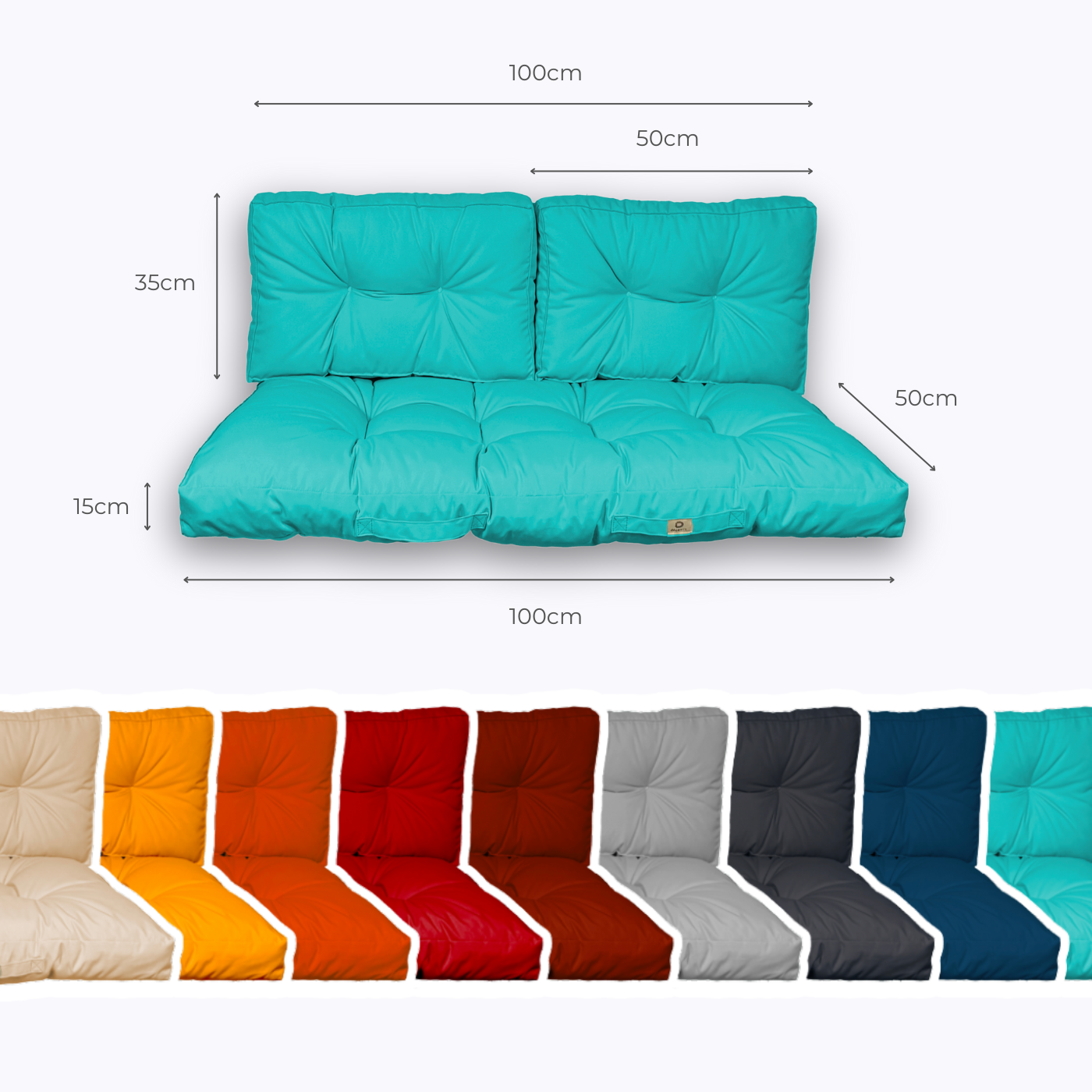 Coussins pour salon de jardin capitonné 100x50cm Bleu caraibes - Deco-arts.fr