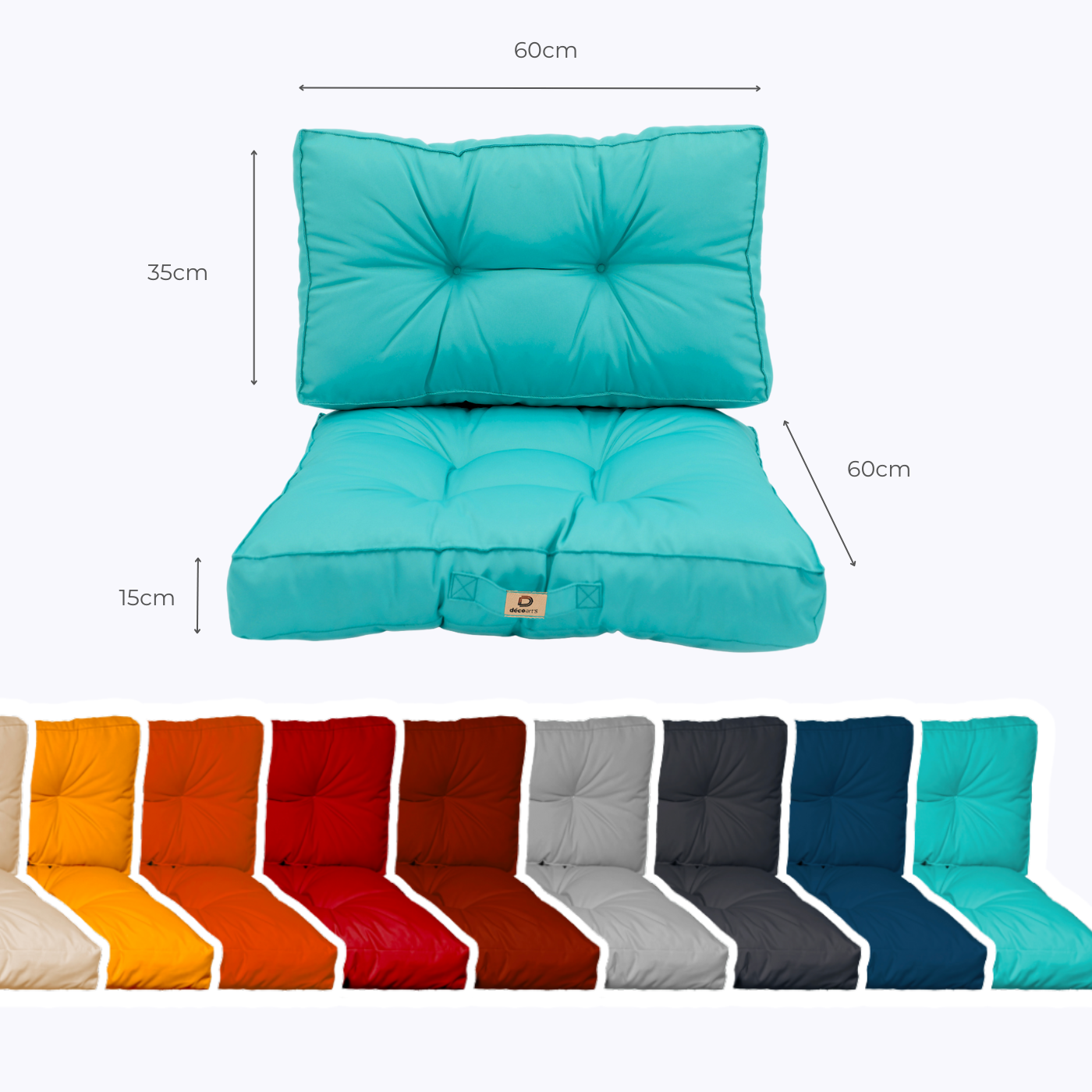 Coussins pour salon de jardin capitonné 60x60cm Bleu caraibes - Deco-arts.fr