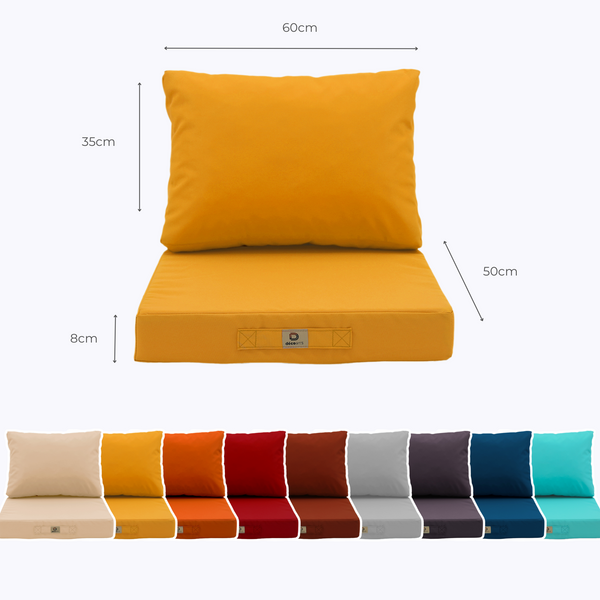 Ensemble de coussins pour salon jardin Deco-arts.fr, coussins jaunes 50x60cm pour fauteuils et canapés avec assise et dossier