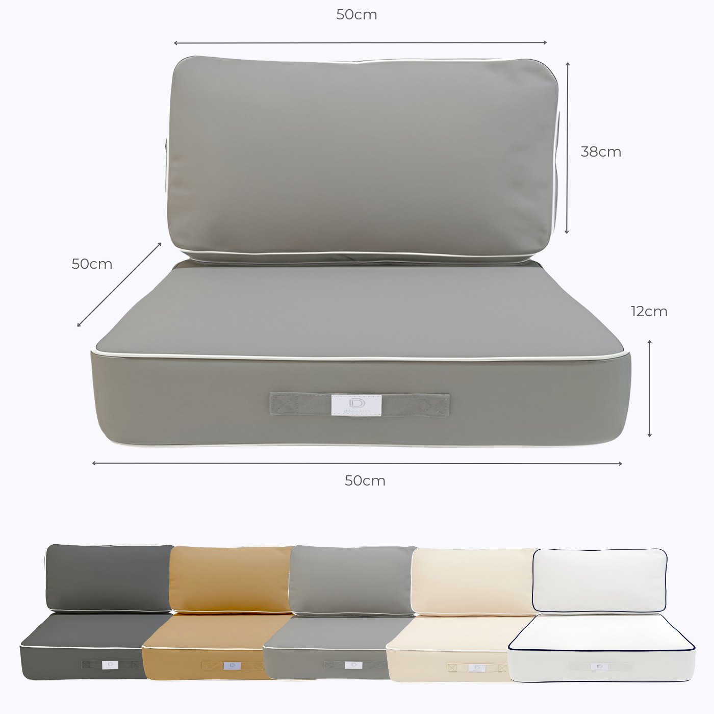 Coussins pour salon de jardin premium déhoussable 50x50cm - Gris clair - Déco Arts