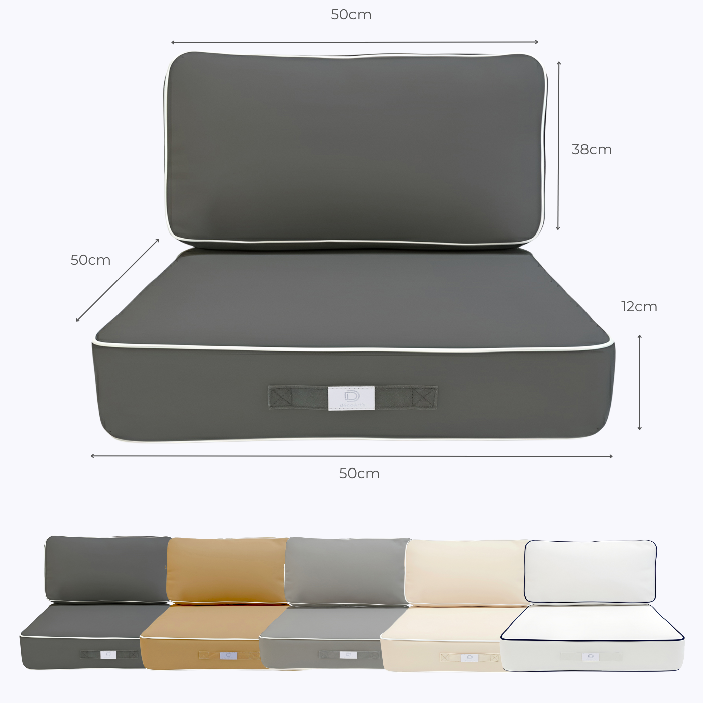 Coussins pour salon de jardin premium déhoussable 50x50cm - Gris foncé - Déco Arts