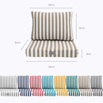 Ensemble de coussins de salon jardin 50x50 cm rayés beige pour fauteuils et canapés, avec assise et dossier, en tissu 270g.