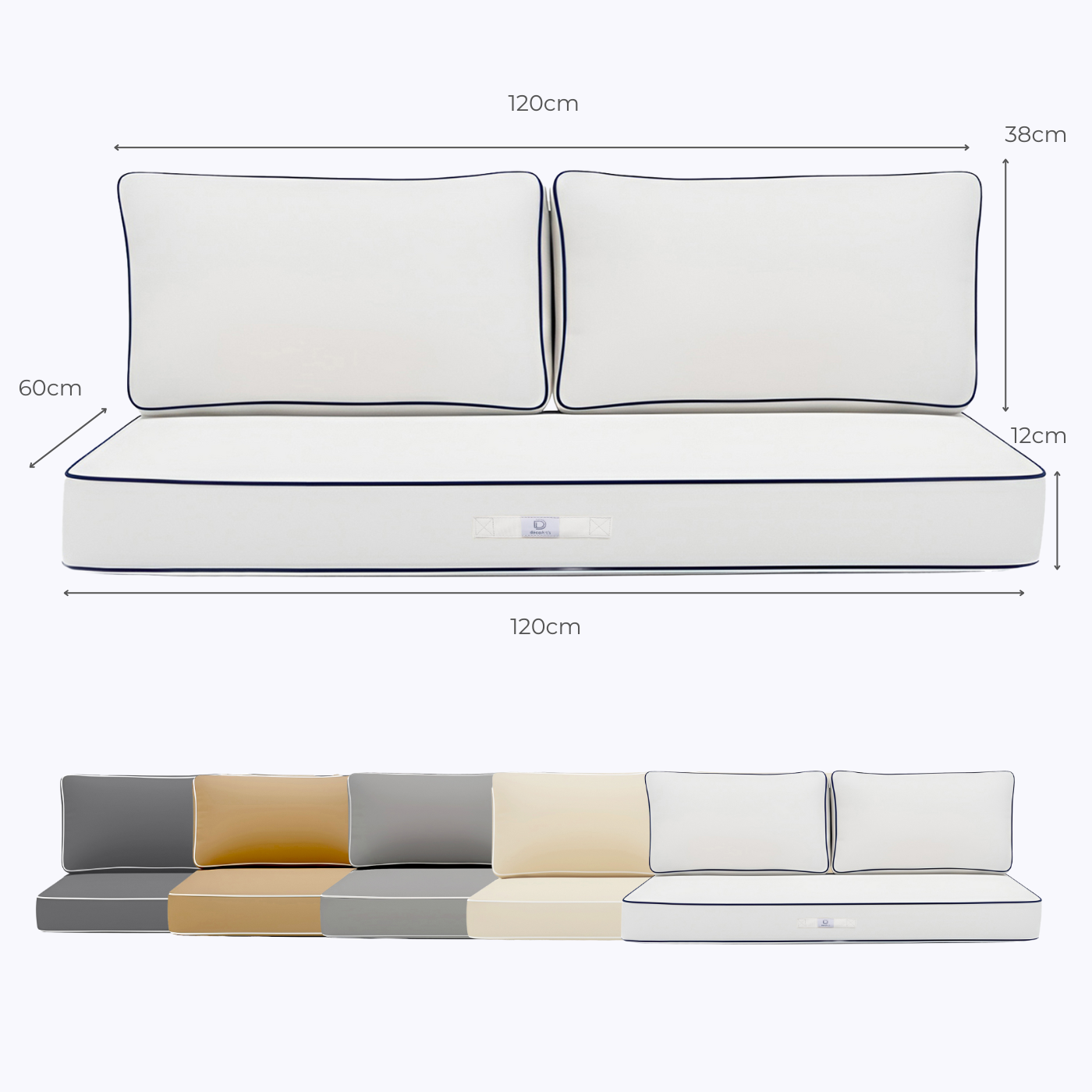 Coussins pour salon de jardin déhoussable premium 120x60cm - Blanc - Déco Arts