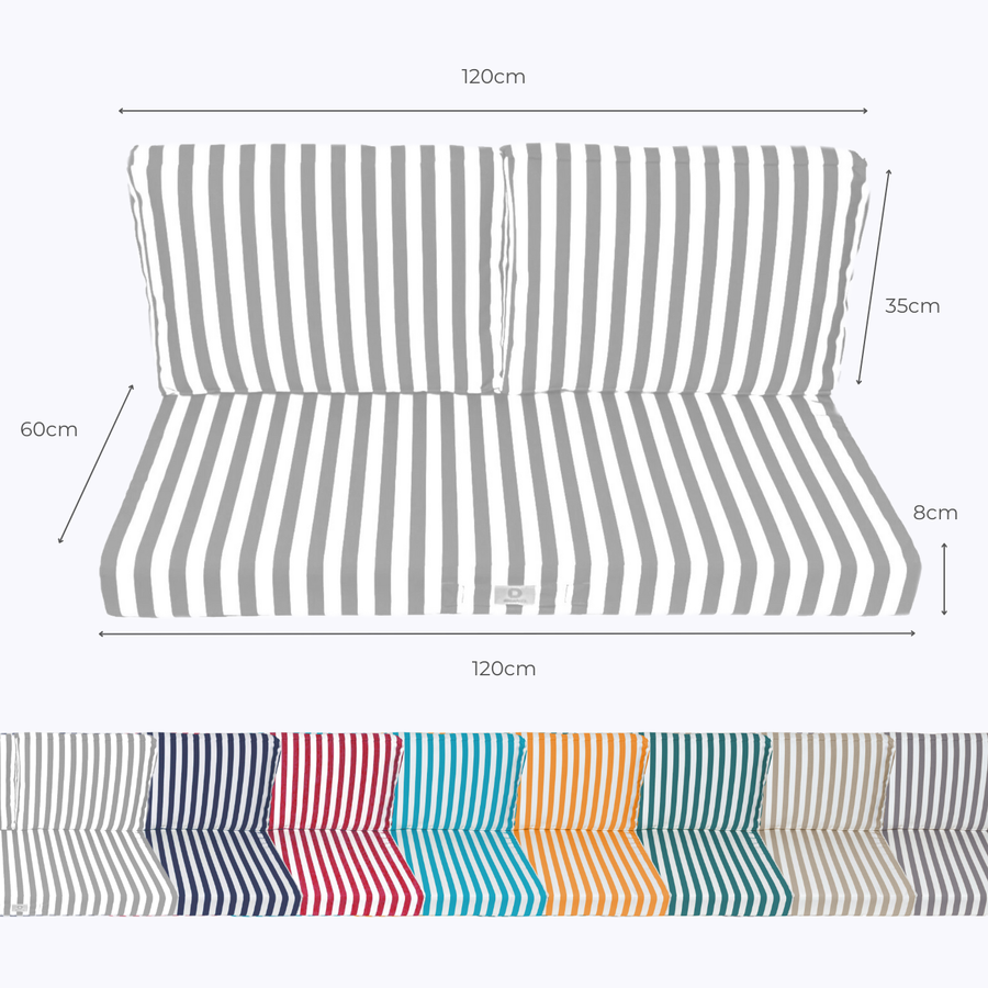 Conjunto de Cojines para Salón de Jardín 120x60 Rayas Gris Claro – dimensiones