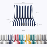 Coussins pour salon de jardin déhoussable 60x60cm - Rayure bleu marine - Déco Arts