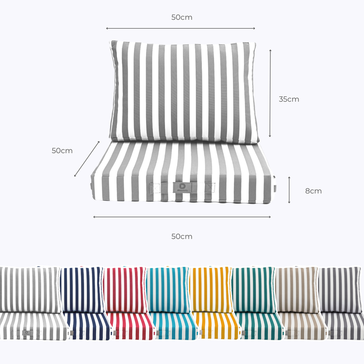 Coussins pour salon de jardin déhoussable 50x50cm - Rayure gris clair - Déco Arts
