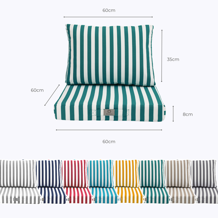 Coussins pour salon de jardin déhoussable 60x60cm - Rayure Vert - Déco Arts