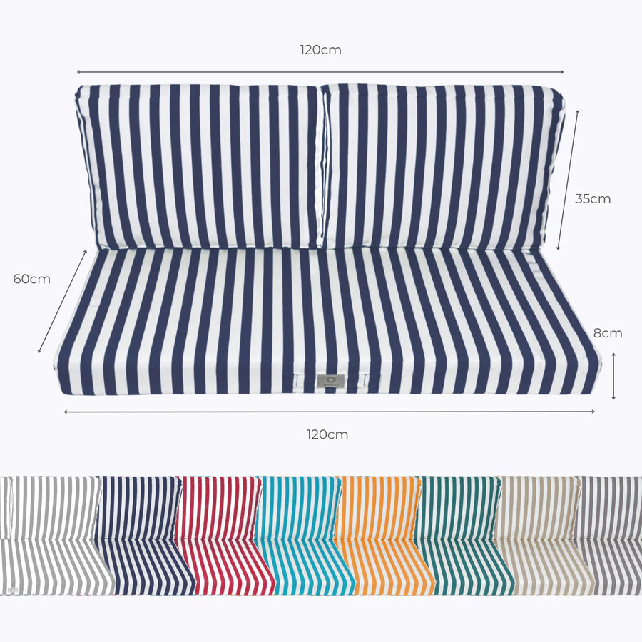 Ensemble Coussins Salon Jardin 120x60 Rayure Bleu Marine, tissu polyester