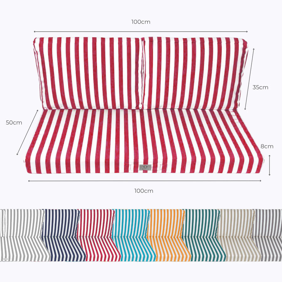 Conjunto de Cojines para Salón de Jardín 100x50 Rayas Rojas, tejido de poliéster