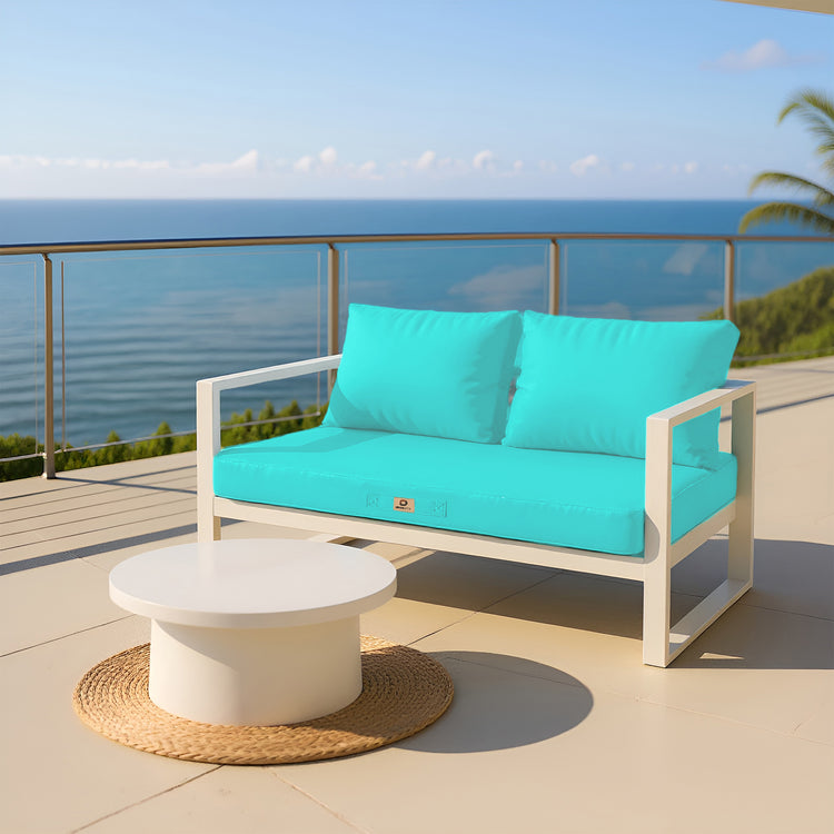 Coussins pour salon de jardin déhoussable 100x50cm Bleu caraïbes - Deco-arts.fr