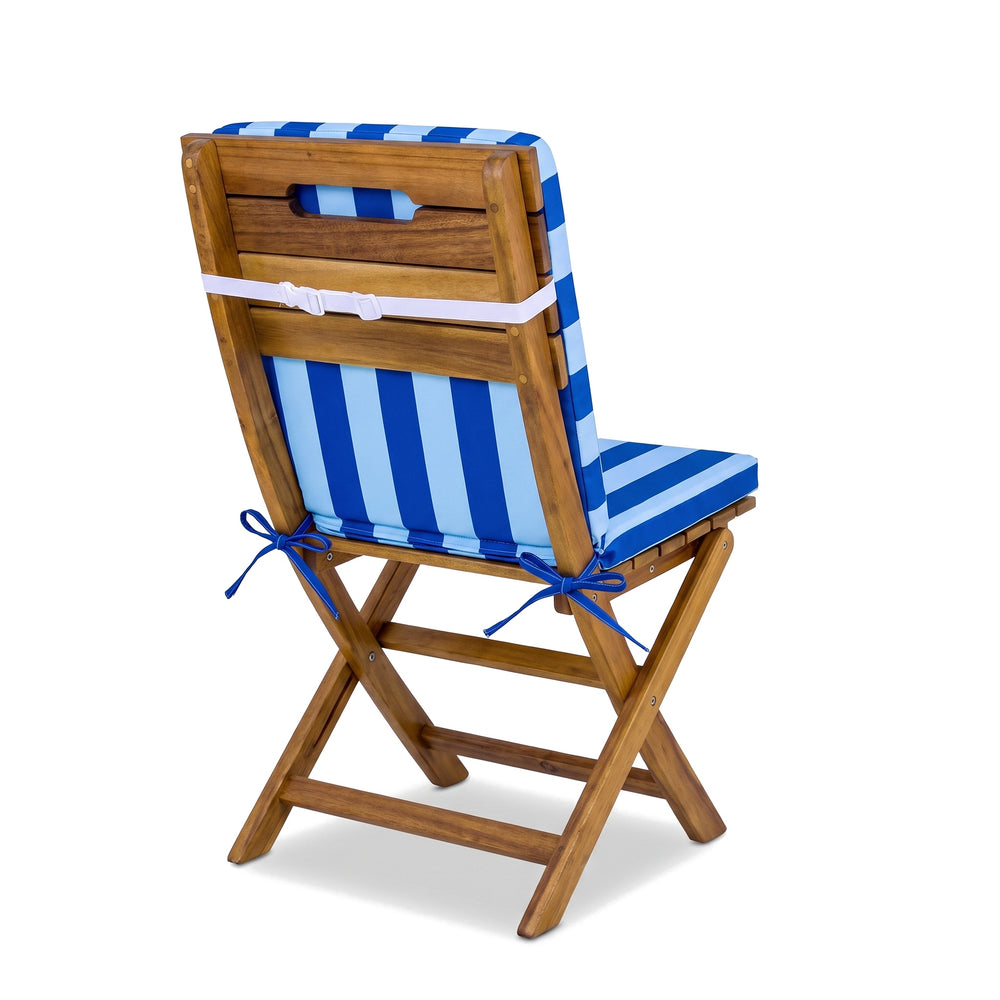 Cojín de silla de respaldo alto, Motivo Follaje Azul – reverso liso, correa ajustable y lazos