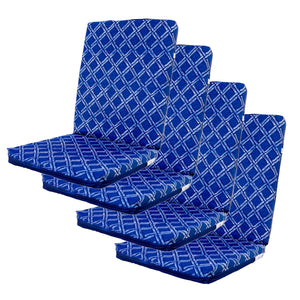 Lote de 4 Cojines para Silla con Respaldo Alto 95x40 - Motif Nautique Azul (Confort 5cm)