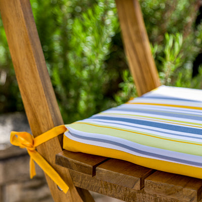 Coussins pour fauteuils Deco-arts.fr, lot de 4 galettes de chaise 35x35 cm avec motif rayures solaires et attaches.