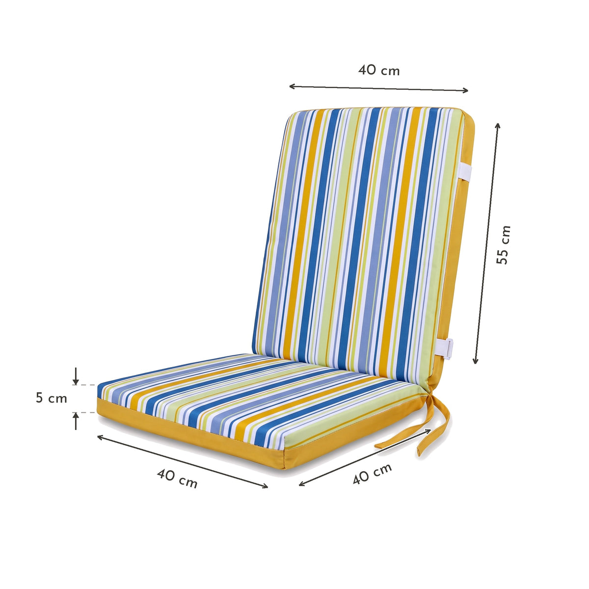 Lote de 4 Cojines para Silla con Respaldo Alto 95x40 - Motif Rayas Solaires (Confort 5cm) – esquema con medidas