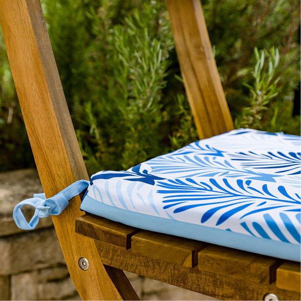 Lot de 4 Galettes de Chaise 35x35x3 cm motif feuillage Bleu - Deco-arts.fr