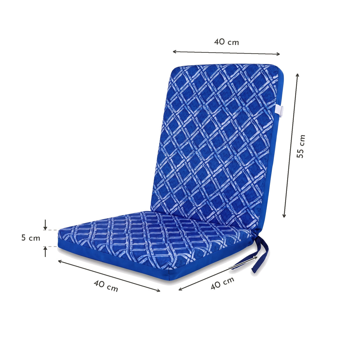 Lote de 4 Cojines para Silla con Respaldo Alto 95x40 - Motif Nautique Azul (Confort 5cm) – esquema con medidas