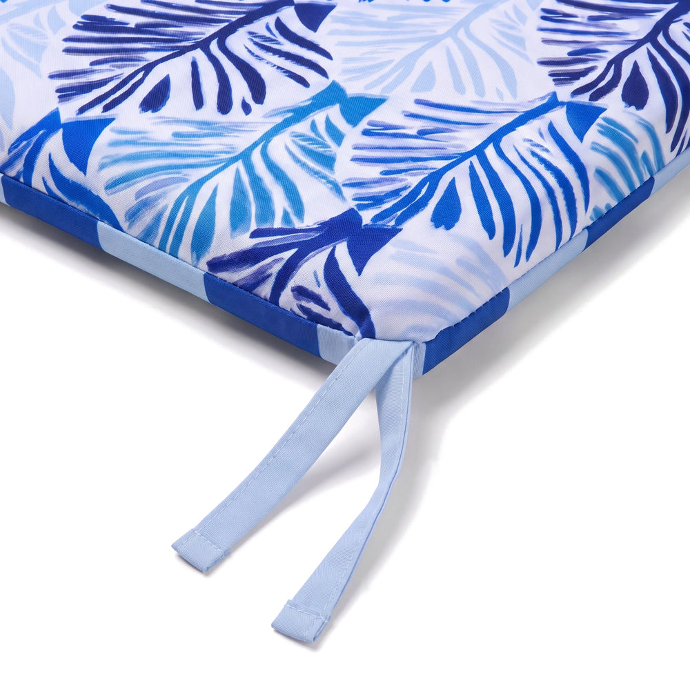Cojín de silla 35x35 Motivo Follaje Azul – detalle del lazo