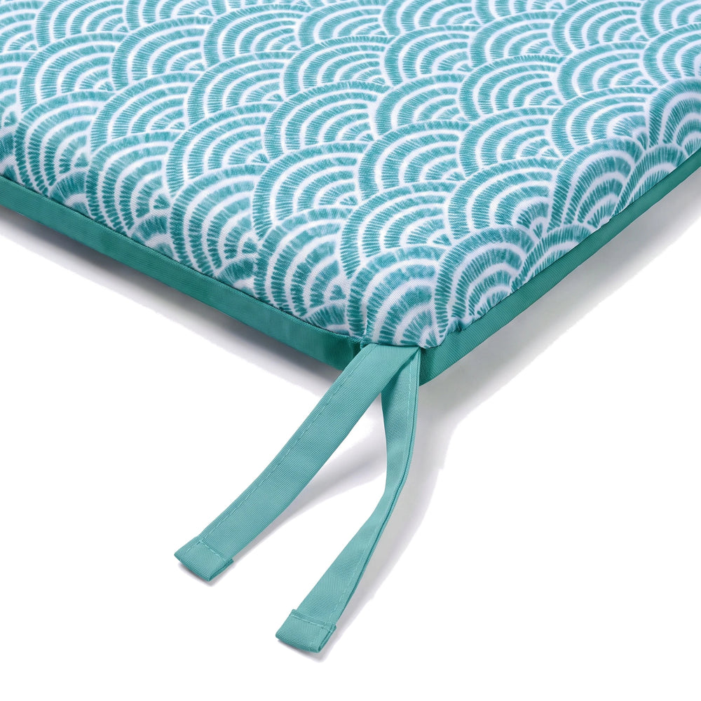 Cojín de silla 35x35 Motivo Abanicos Verdes – detalle del lazo