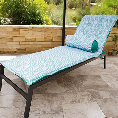 Matelas Transat 195x60 Motif Éventails Verts + Traversin - vue principale