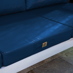 Ensemble de coussins de salon de jardin 60x60 cm bleu pétrole, déhoussables, anti-UV pour fauteuils et canapés.