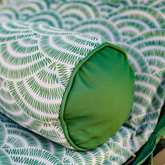 Ensemble Coussin pour Chaise Longue et Traversin 195x60x5cm & 45x18cm Motif Éventails Verts - Deco-arts.fr