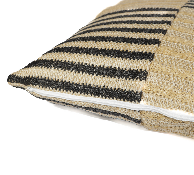 Housse de coussin effet raphia - Bi-colore à rayures - Rectangle - 50x30cm - Deco-arts.fr
