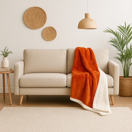 Plaid Sherpa Flanelle 480GSM 150X200 Terracotta DECO ARTS - Deco-arts.fr