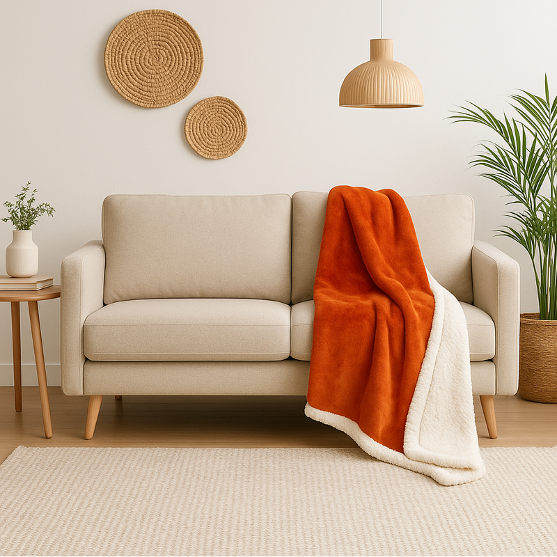 Manta Sherpa Franela 150x200 Terracota - Doble Cara Grueso 480g/m² (Especial Sofá)