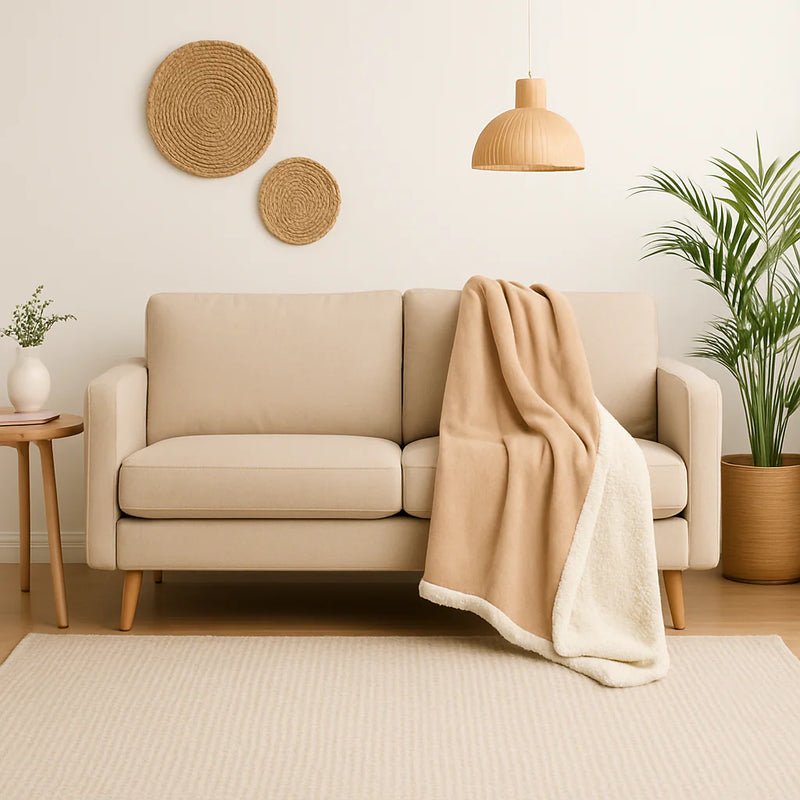 Manta Sherpa Franela 150x200 Beige - Doble Cara Grueso 480g/m² (Especial Sofá)
