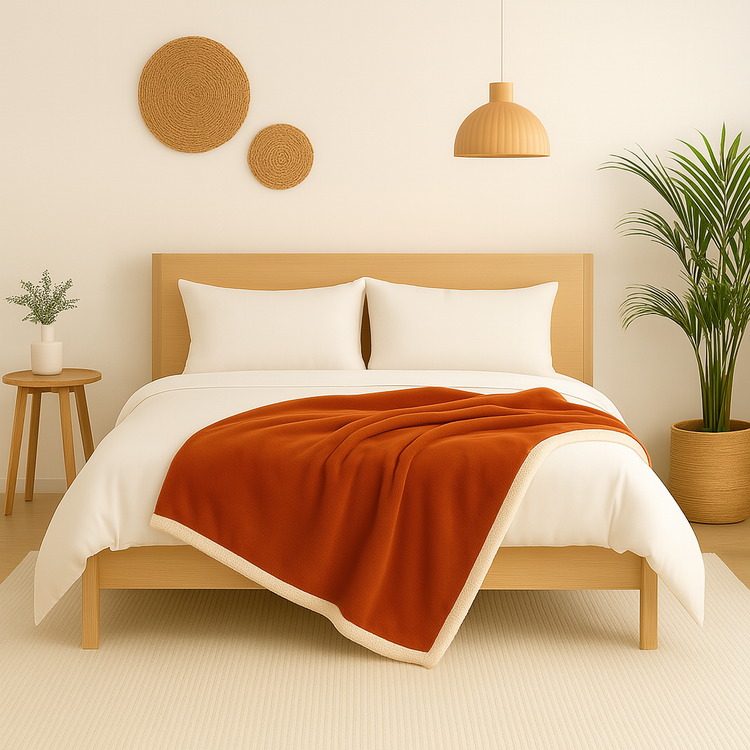 Plaid Sherpa Flanelle 480GSM 150X200 Terracotta DECO ARTS - Deco-arts.fr
