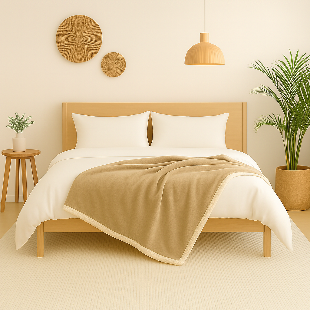 Plaid Sherpa Flanelle 480GSM 150X200 Beige DECO ARTS - Deco-arts.fr