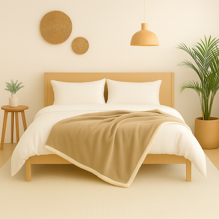Plaid Sherpa Flanelle 480GSM 150X200 Beige DECO ARTS - Deco-arts.fr