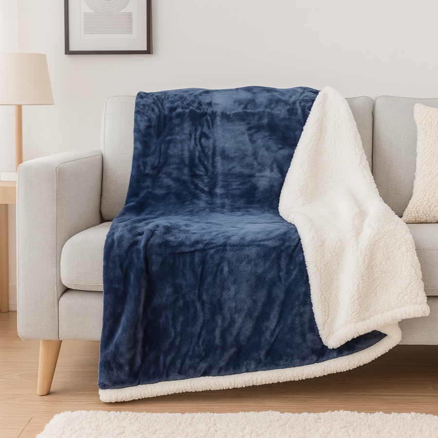 Manta Sherpa Franela XXL 200x240 Azul Marino, para interior