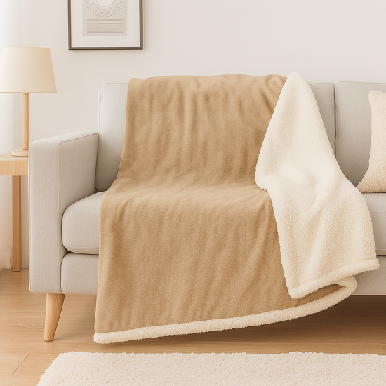 Plaid Sherpa Flanelle 480GSM 200x240 Beige DECO ARTS - Deco-arts.fr