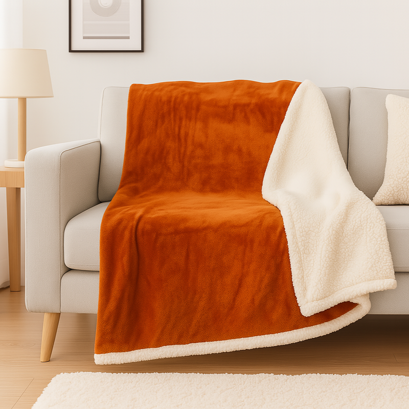 Manta Sherpa Franela XXL 200x240 Terracota - Cubrecama Grueso 480g/m² (Tamaño Pareja)