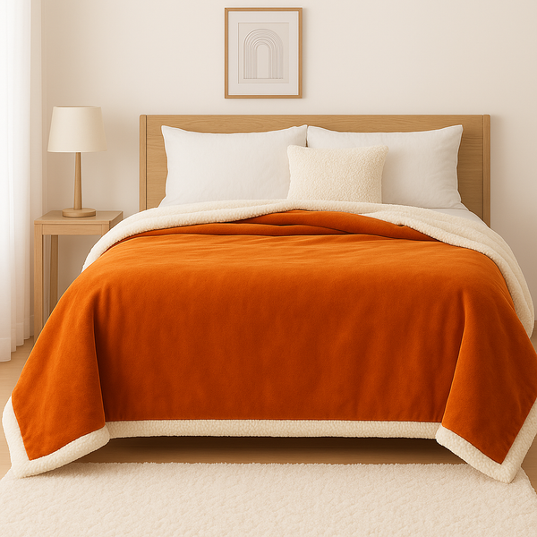 Plaid Sherpa Flanelle 480GSM 200x240 Terracotta DECO ARTS - Deco-arts.fr
