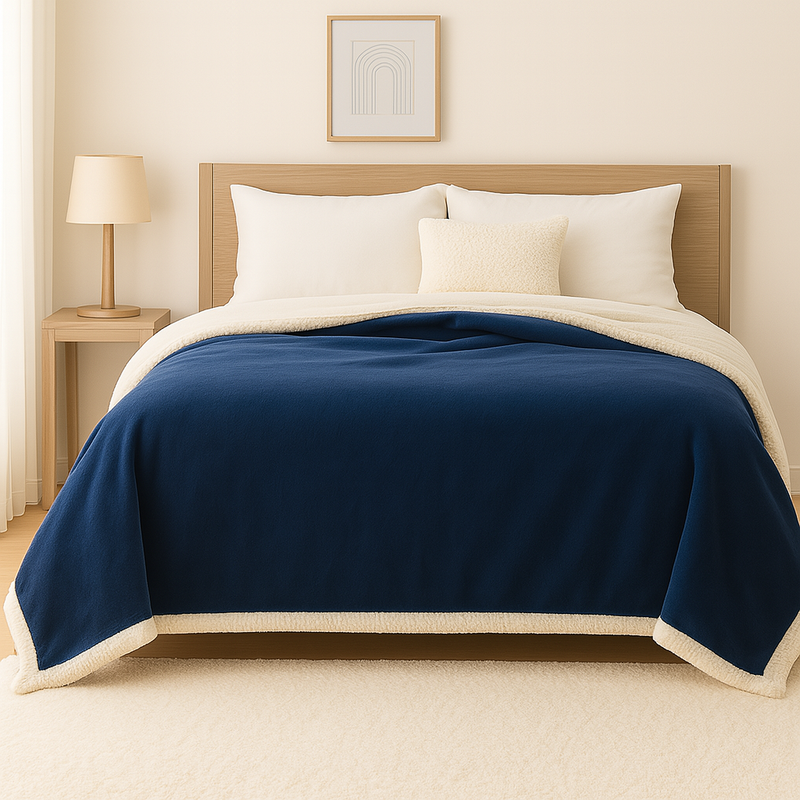 Manta Sherpa Franela XXL 200x240 Azul Marino - Cubrecama Grueso 480g/m² (Tamaño Pareja)