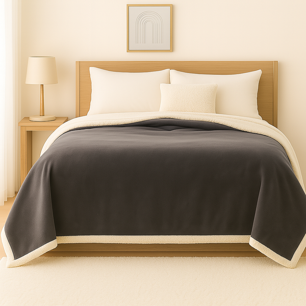 Plaid Sherpa Flanelle 480GSM 200x240 Gris Anthracite DECO ARTS - Deco-arts.fr