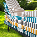 Matelas transat jaune rayé de 190x60 cm pour bains de soleil, épais 10 cm avec têtière déhoussable, de Deco-arts.fr