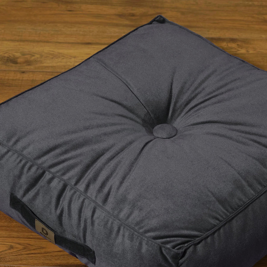 Lote de 2 Pufs de Terciopelo XL 54x54 Gris Oscuro, tejido de terciopelo