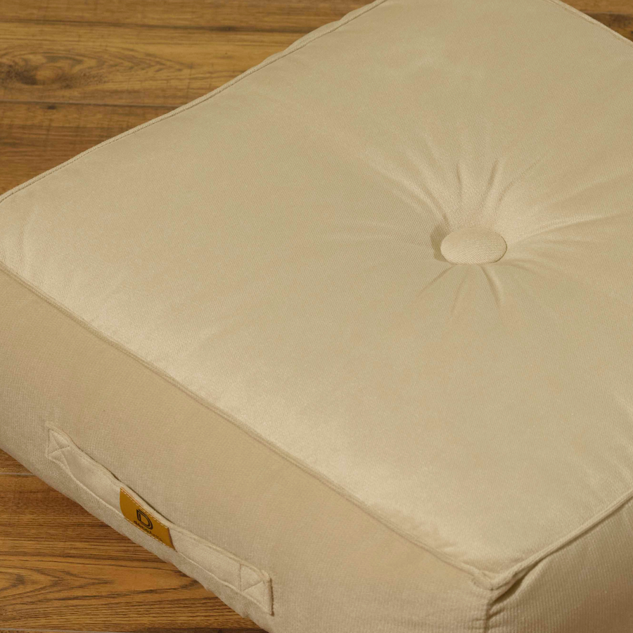 Lote de 2 Pufs de Terciopelo XL 54x54 Crema, tejido de terciopelo