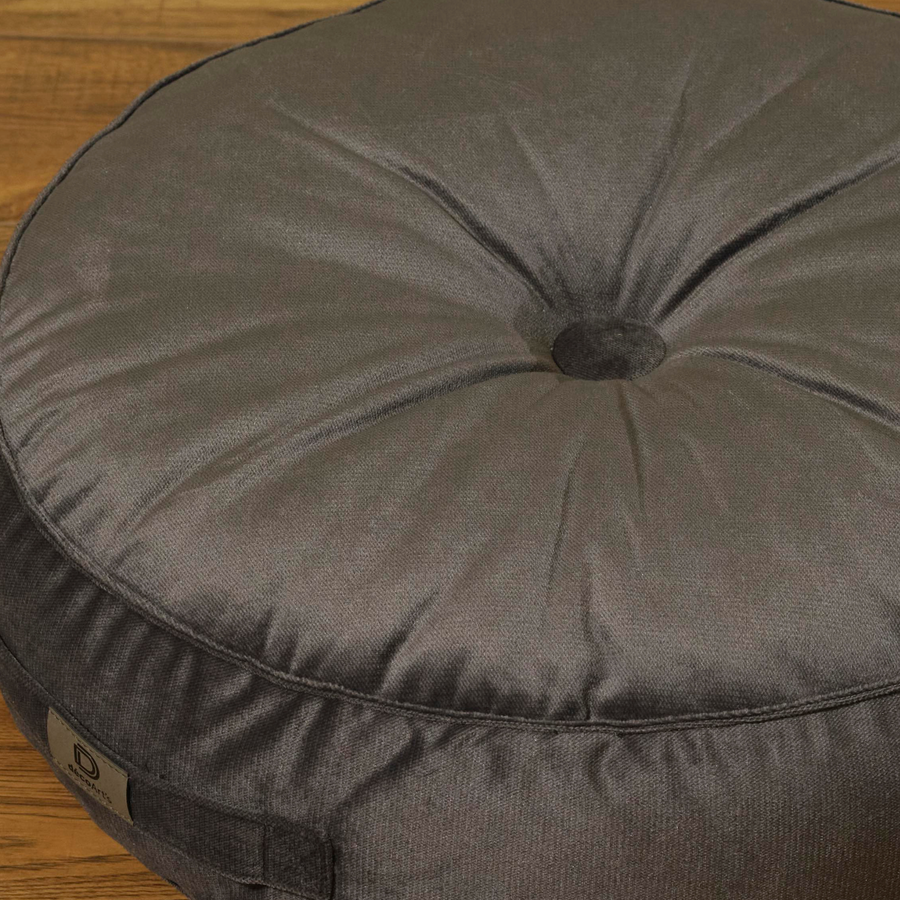 Lote de 2 Pufs Redondos de Terciopelo XL Ø60 Gris Oscuro – foto 4