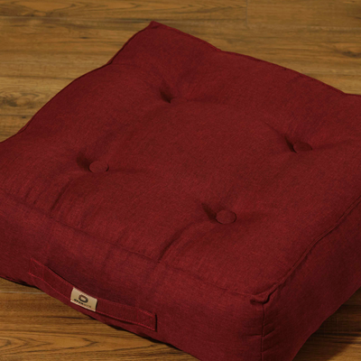 Lot de 2 coussins de sol en lin rouge, poufs d’intérieur haut de gamme, épais 18cm, décoration élégante pour salon.