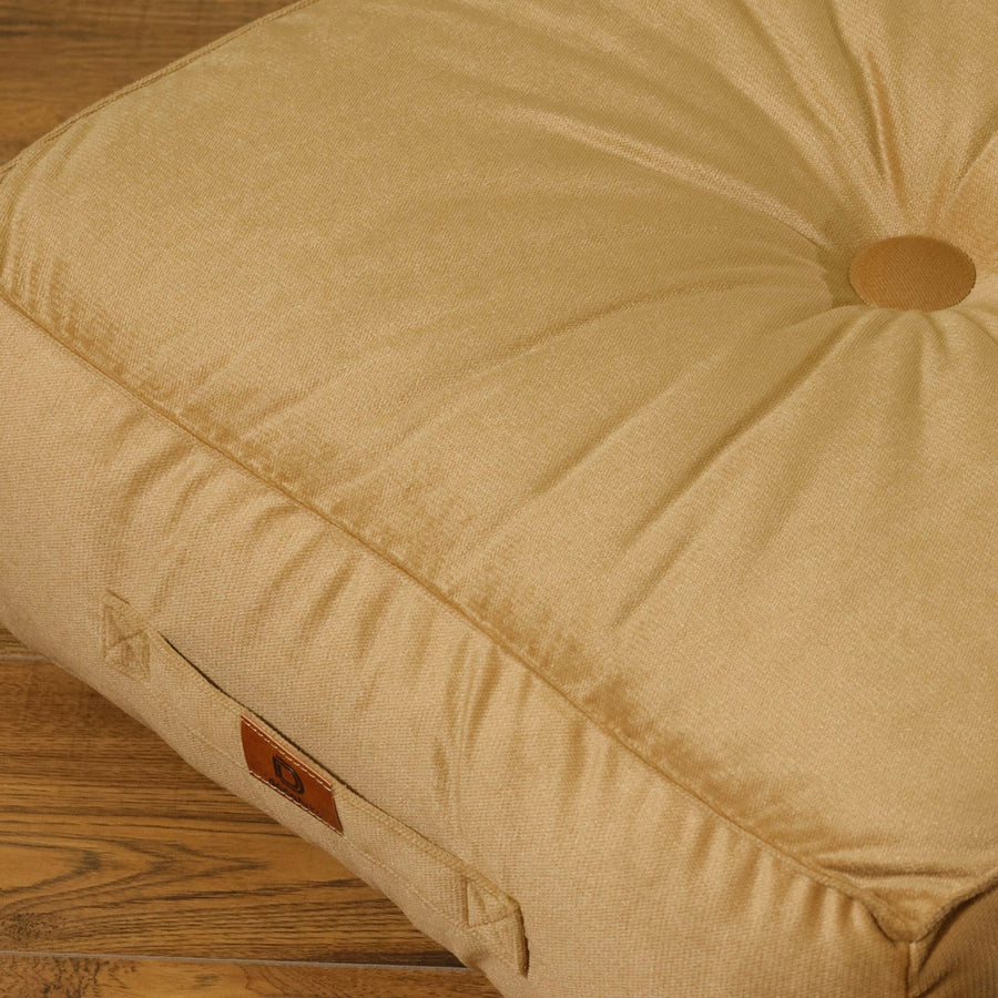 Lote de 2 Pufs de Terciopelo XL 54x54 Beige, tejido de terciopelo