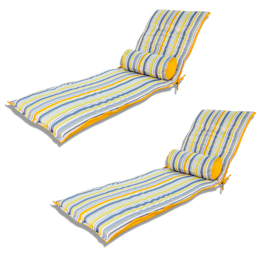 Lote de 2 Cojines para Tumbona 195x60 Motif Rayas Solaires + 2 Travesaños, tejido anti-UV e hidrófugo
