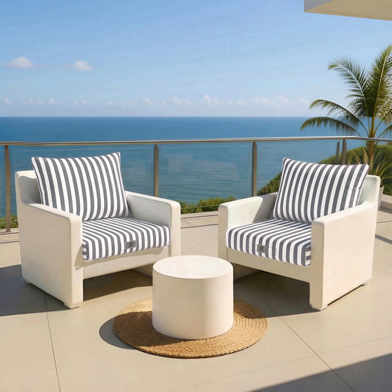 Ensemble de coussins de salon jardin 50x50 cm Rayure gris foncé, pour fauteuils et canapés, en tissu premium 270g.