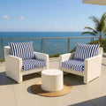 Ensemble Coussins Salon Jardin 50x50 Rayure Bleu Marine - Premium 270g (Assise + Dossier)