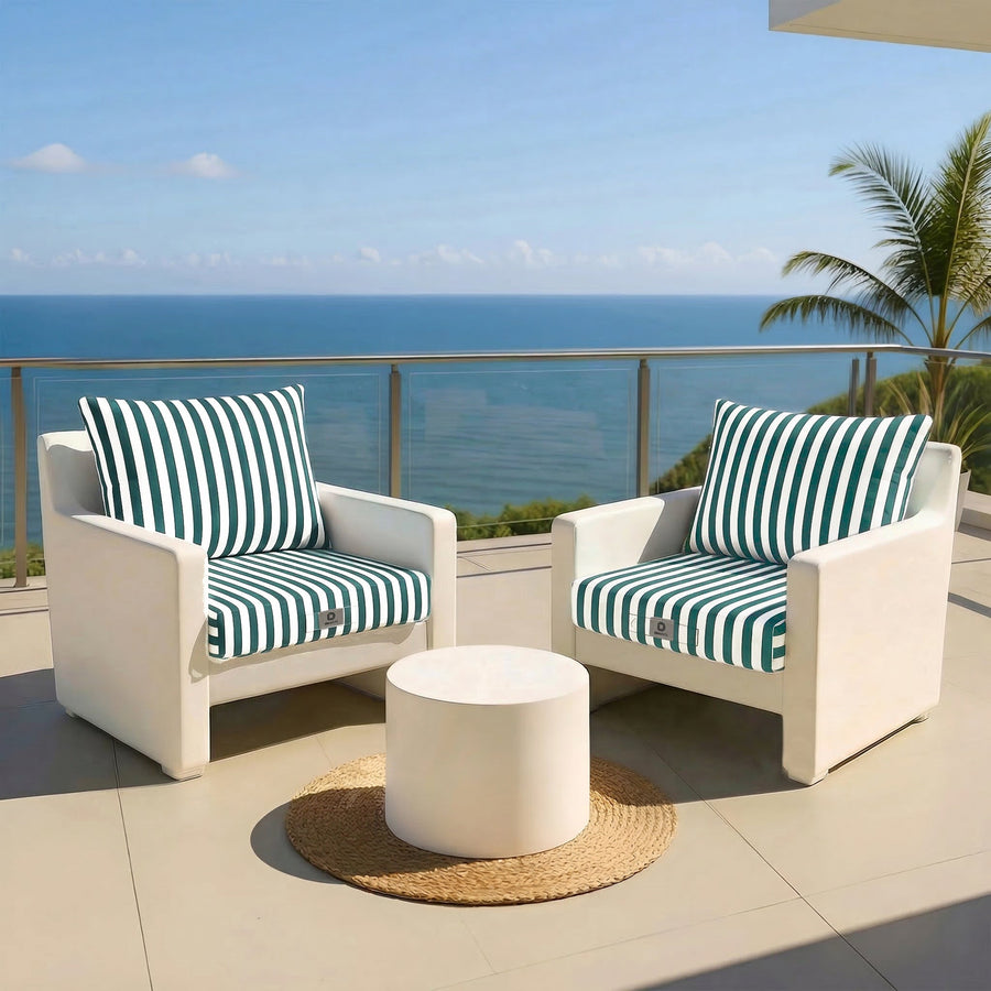 Ensemble de coussins de salon de jardin 50x50 cm Rayure verte, pour fauteuils et canapés, en tissu premium 270g.